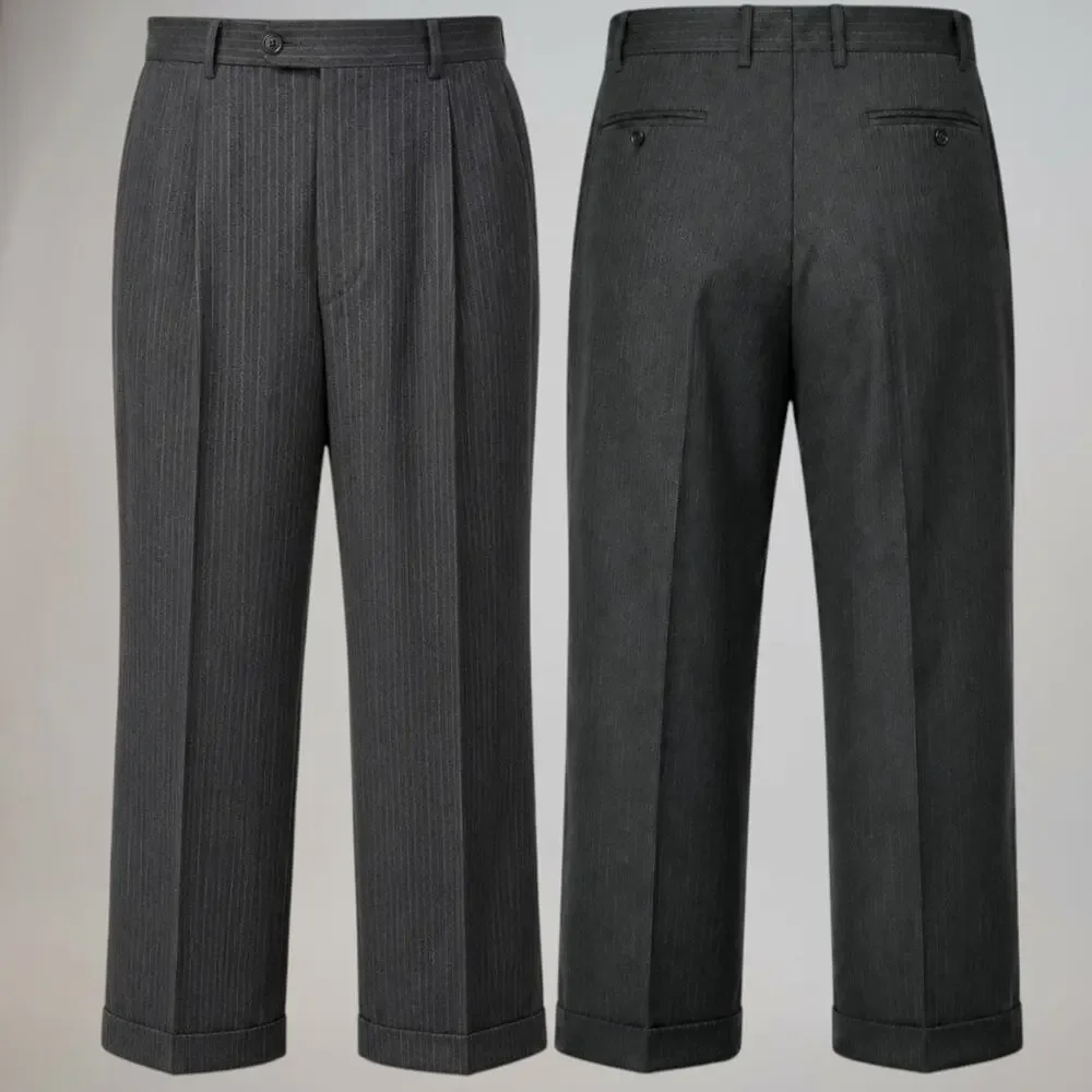 Ermenegilzo Zegna Trofeo 46R 36x29 ROMA Gray Stripe Flannel Suit 3/2 Roll